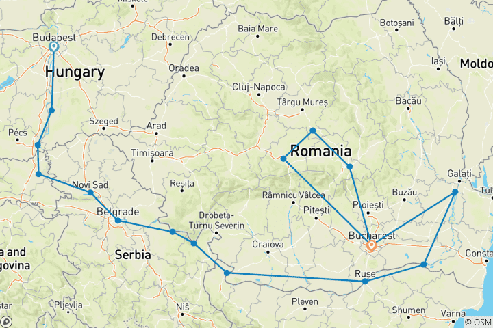 Carte du circuit Découverte du Bas-Danube et de la Transylvanie 2025|2026 - 20 jours