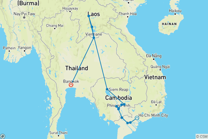 Carte du circuit Voyage le long du Mékong 2024-2025 - 16 jours