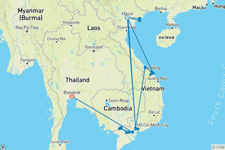 Kaart van Groot Indochina & Luxe Mekong 2024-2025 - 27 Dagen