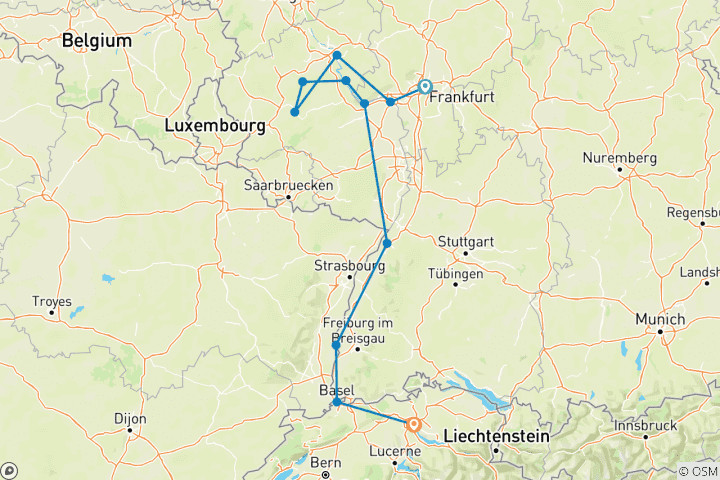 Map of Charming Castles & Vineyards of the Rhine & Moselle 2024|2026 - 8 Days