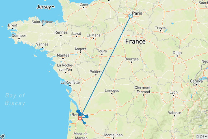 Map of Beautiful Bordeaux with Highlights of Paris 2025