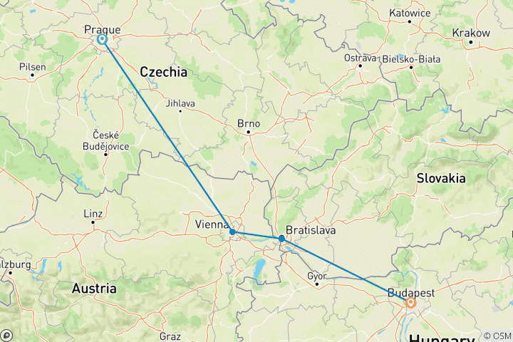 Carte du circuit De Prague à Budapest et Noël sur le Danube