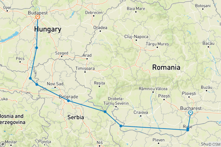 Carte du circuit Enchantement de l'Europe de l'Est avec Budapest et Bucarest 2025|2026 - 11 jours