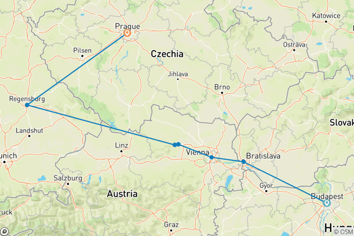 Carte du circuit Les délices du Danube et la Prague classique