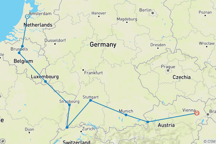 Map of Europe: The Grand Tour  (Amsterdam to Vienna)