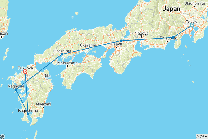 Carte du circuit Japan Intense : néons, Fuji Highs & Sud sauvage