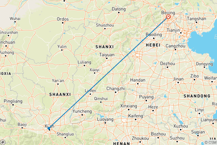 Carte du circuit 7 jours - Grande Muraille de Chine et Guerriers de terre cuite (guide et chauffeur privés）)