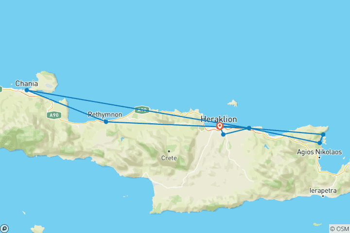 Carte du circuit Découvrir la Crète, guide francophone