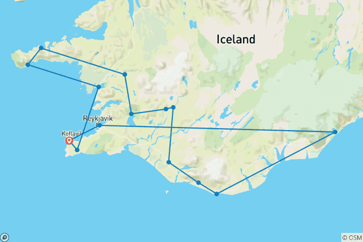 Karte von Golden Circle, Südküste, Snæfellsnes und Reykjavik Privatreise 7 Tage