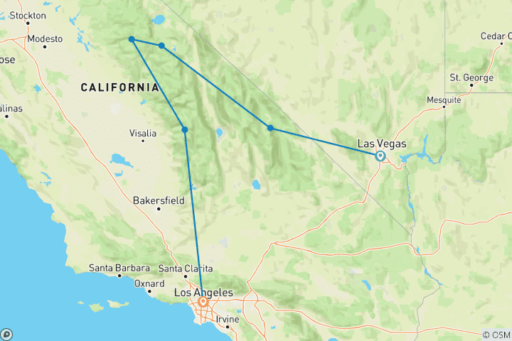 Carte du circuit Les grands parcs nationaux de Californie (8 jours)