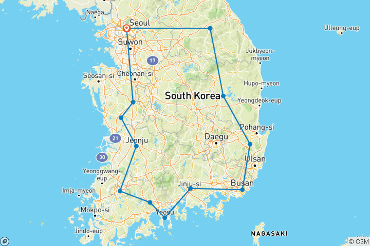 Mapa de Corea del Sur Ruta Dorada 8D/7N