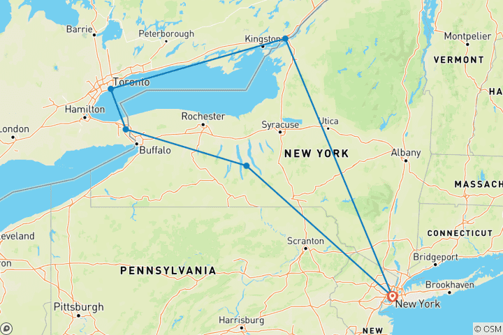 Carte du circuit Chutes du Niagara et 1000 îles 3D/2N (au départ de New York)