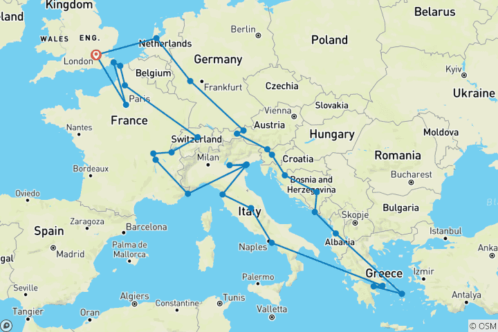 Karte von Europäischer Abenteurer ab Paris 37 Tage