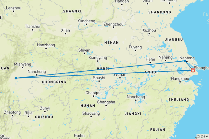 Karte von China: Shanghai Chengdu und Yangtze-Kreuzfahrt mit privatem Reiseführer & Fahrer 7 Tage