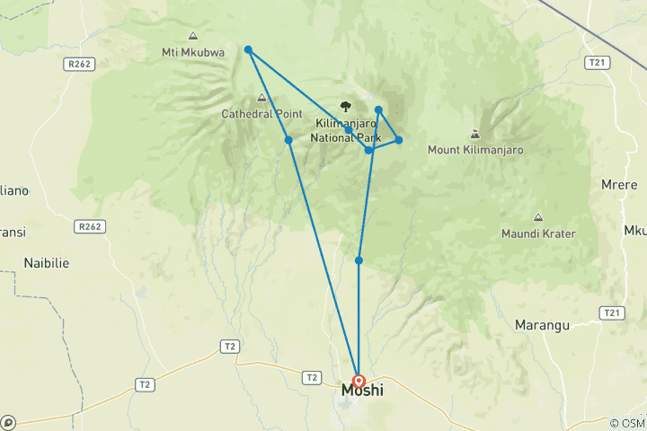 Carte du circuit Rejoindre le groupe Kilimandjaro 6 jours route Machame