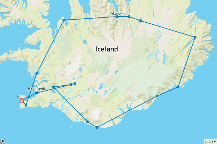 Karte von Ringstraße & Golden Circle Island Privatreise 9 Tage