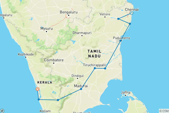 Map of Classic South India Tour with Extension Option Kovalam