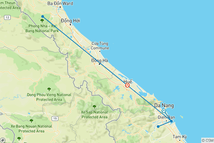 Carte du circuit Les incontournables du centre du Vietnam en 9 jours : Danang - Hoi An - My Son - Hue - Phong Nha