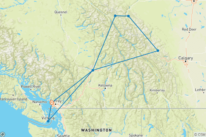 Map of Spectacular Canadian Rockies (Base, 10 Days)