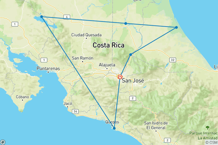 Map of Monkeys, Jungles and Volcanoes (8 Days)