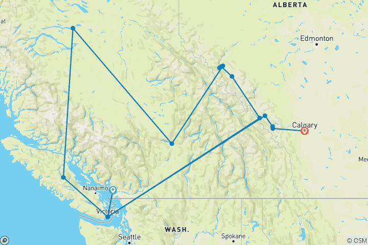 Carte du circuit Les spectaculaires Rocheuses canadiennes (9 jours) (15 destinations)