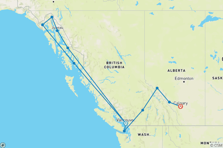 Kaart van De spectaculaire Canadese Rockies - 16 dagen