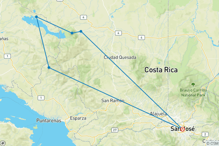 Kaart van Het beste van Costa Rica (inclusief Arenal Vulkaan Nationaal Park)