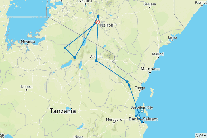 Carte du circuit De Zanzibar à Nairobi (from Zanzibar to Nairobi)