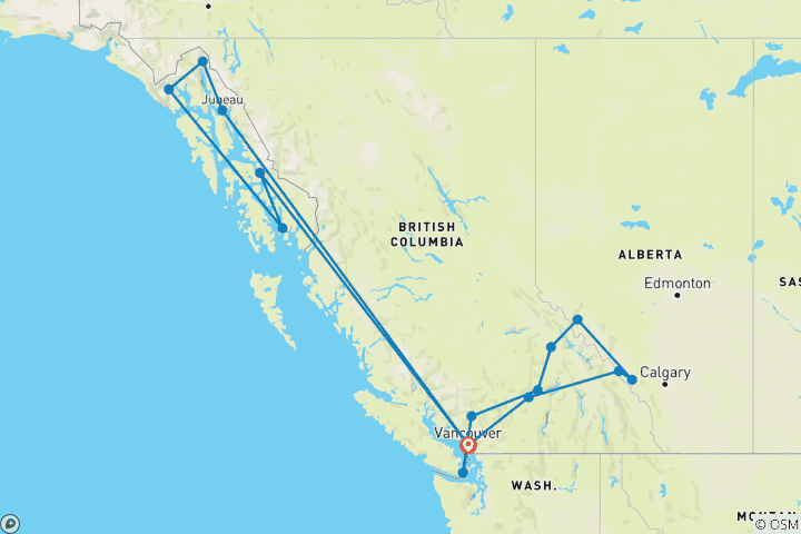 Mapa de Crucero Encantador por las Rocosas y Alaska (Crucero Primero) De Vancouver a Victoria (2025)