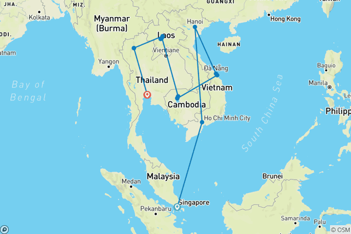 Map of Highlights of Southeast Asia with Singapore