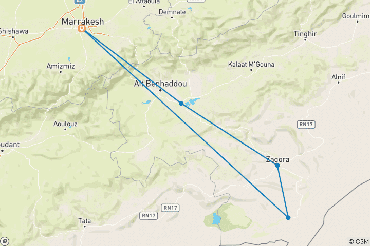 Map of 2 days from marrakech To M’hamid sahara