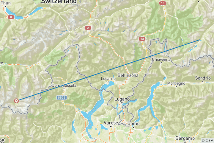 Map of Glacier Express a la carte - from St. Moritz to Zermatt