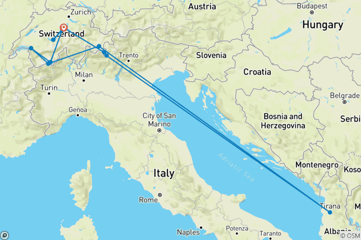 Mapa de Lo mejor de Suiza - Gran Recorrido en Tren por Suiza desde Lucerna