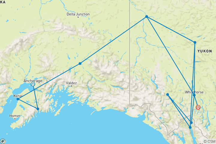 Karte von Alaska & Yukon Explorer (ab Anchorage/bis Whitehorse)