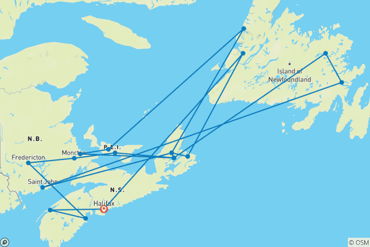 Carte du circuit Le Canada atlantique classique