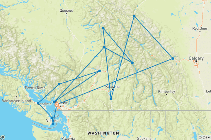 Carte du circuit Les hauts lieux de l'Ouest canadien