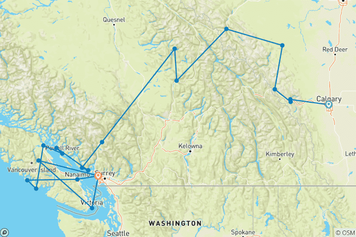 Map of Sea to Sky (from Calgary to Vancouver)