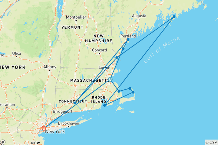 Map of The colorful splendor of Indian summer (from Boston/to New York)