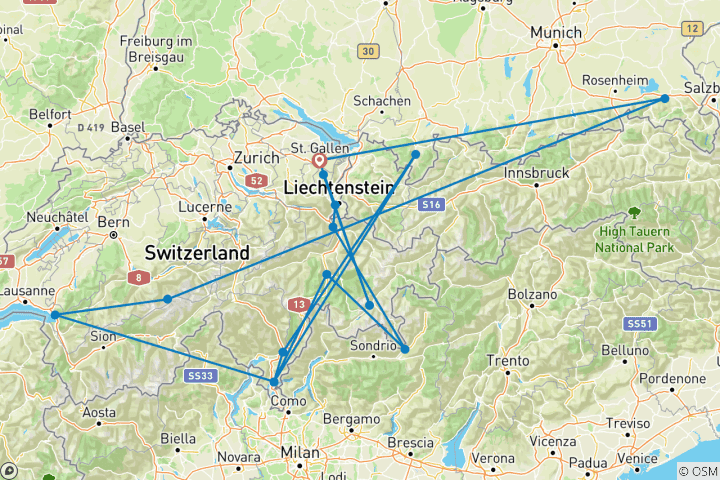 Karte von Grand Tour of Switzerland - UNESCO-Welterbestatten