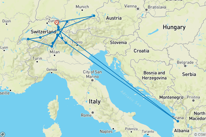 Carte du circuit Grand Tour de Suisse - Patrimoines mondiaux de l'UNESCO