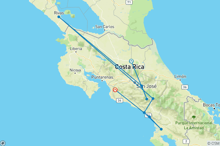 Map of Costa Rica - Off the beaten track