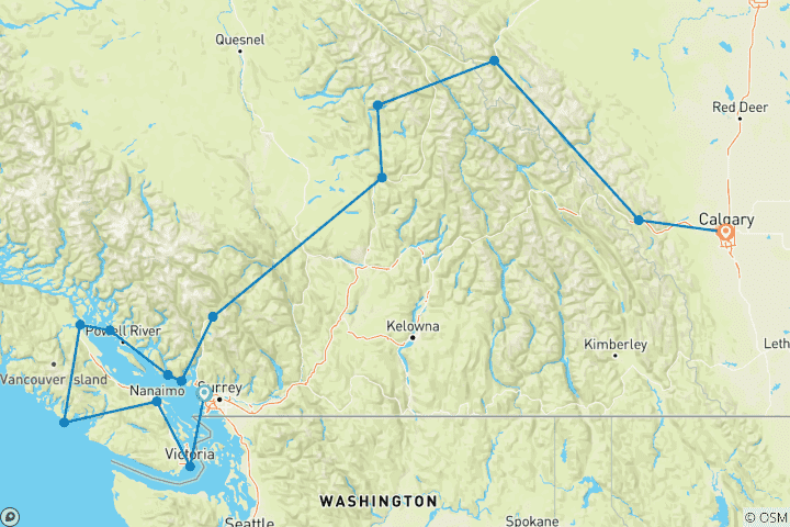 Carte du circuit Sea to Sky (from Vancouver to Calgary)