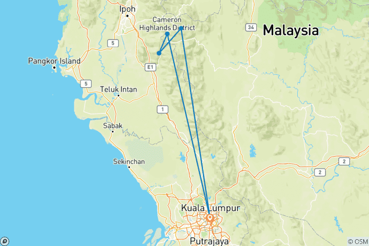 Karte von Naturerlebnis Cameron Highlands (Deluxe-Variante, ab/bis Kuala Lumpur)