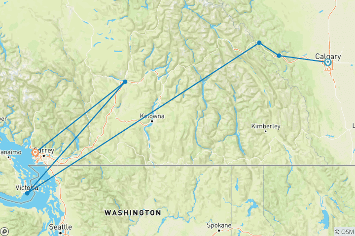 Map of Dream route through the Rocky Mountains