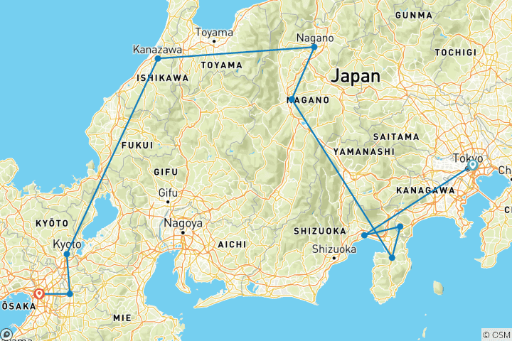 Karte von Japans goldene Route