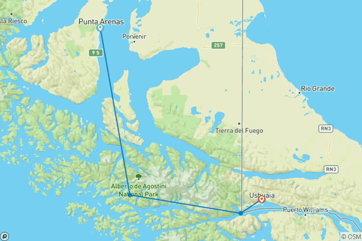 Karte von Traumlandschaften am Ende der Welt: Ventus Australis ab Punta Arenas