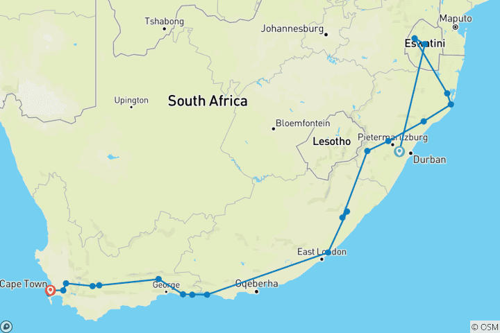 Karte von Sudafrika, Eswatini & Lesotho - Panorama