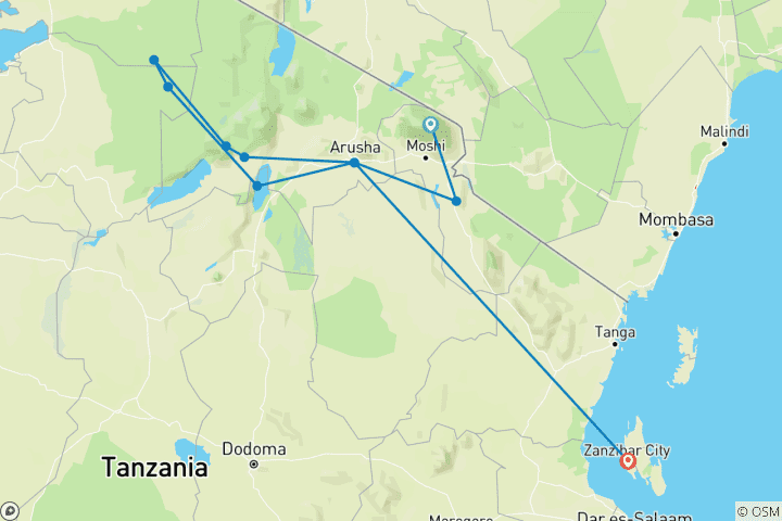 Kaart van Natuurwonderen van Tanzania & Werelderfgoed Zanzibar