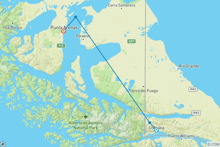 Karte von Traumlandschaften am Ende der Welt: Ventus Australis ab Ushuaia