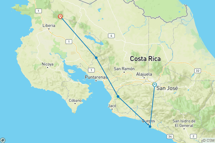 Karte von Geheimnisvolles Costa Rica: Nebelwald und Rote Aras